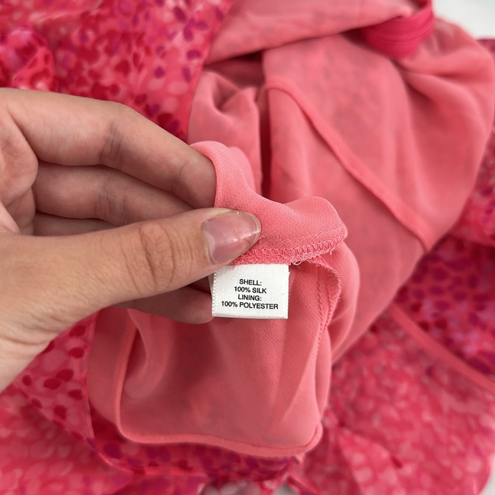 Ann Taylor silk blouse Pink Pattern Flowy v neck flattering top sz xl - Picture 5 of 11